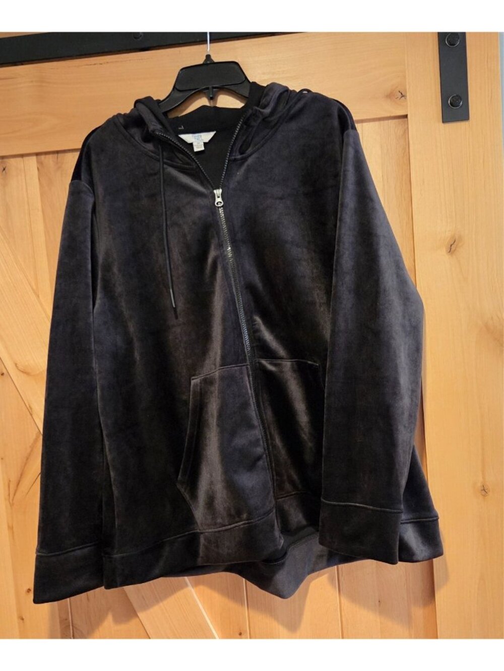 Time and Tru Womens Velour Zip Up Hoodie Jacket Size 2X Black Casual Comfort